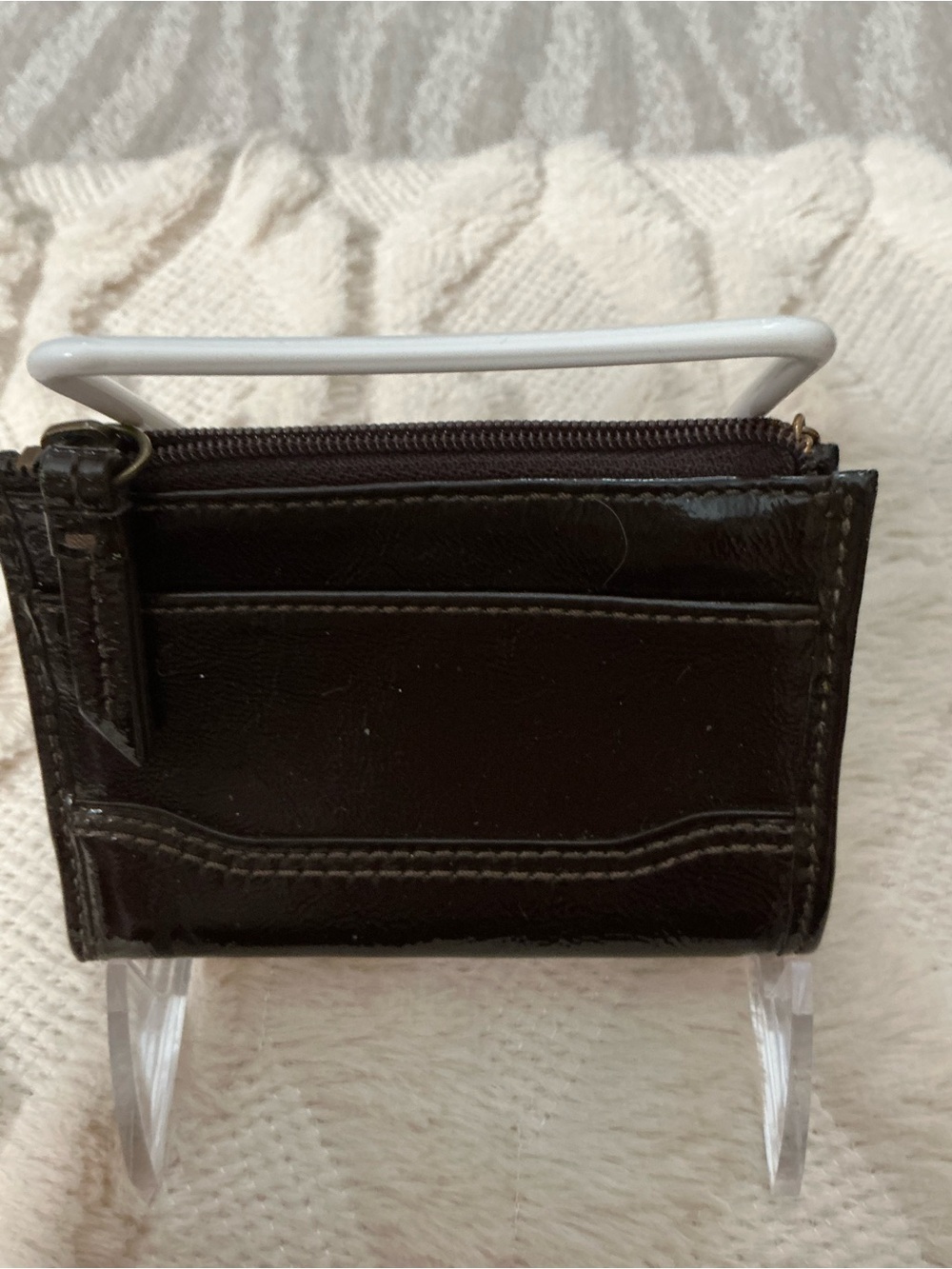 Coach Patent Leather Coin Purse Card Case Wallet Dark Brown Mahogany Mini Pouch - Picture 2 of 4